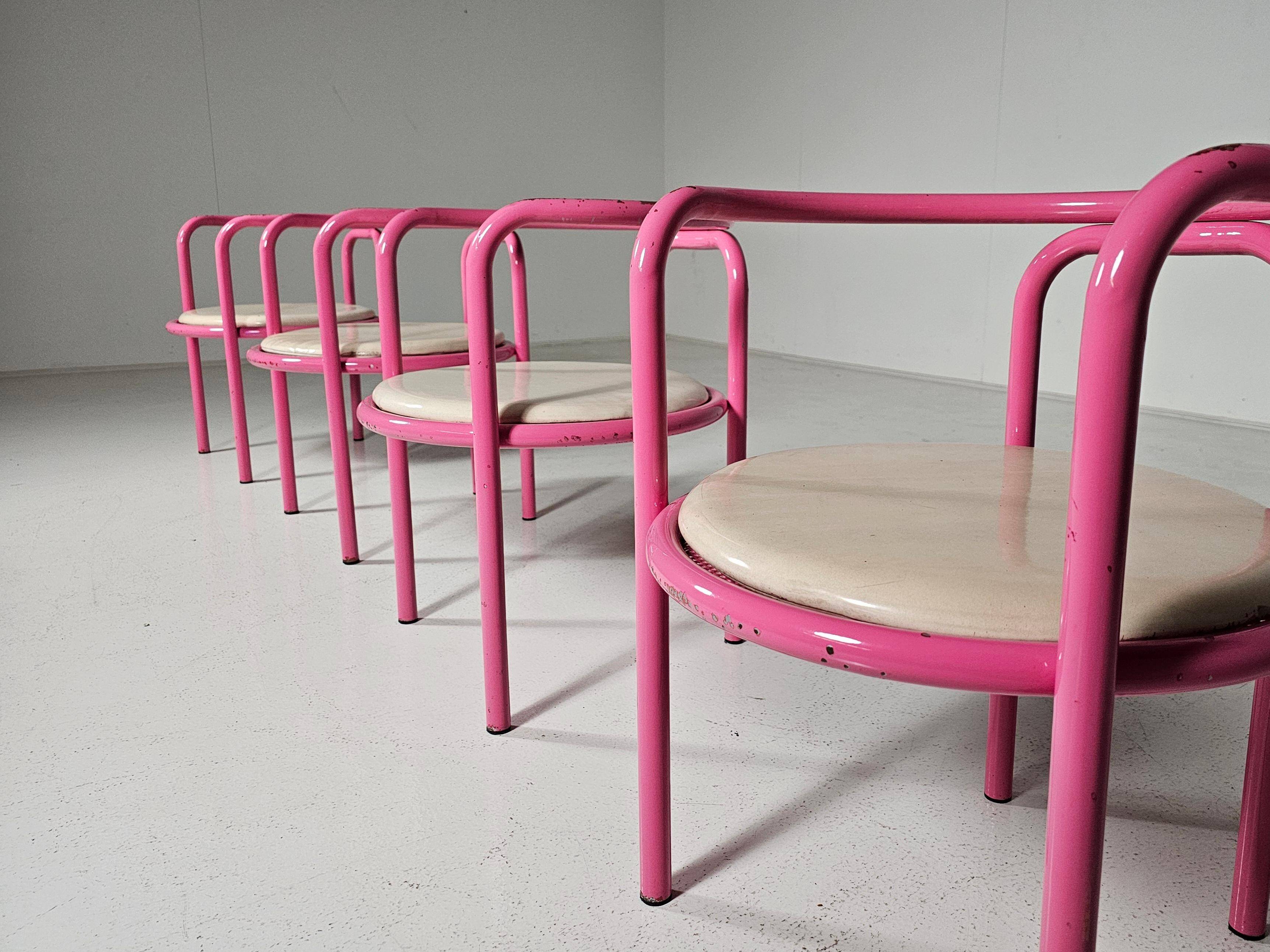 Set of 4 pink Locus Solus chairs by Gae Aulenti for Poltronova, 1960s.