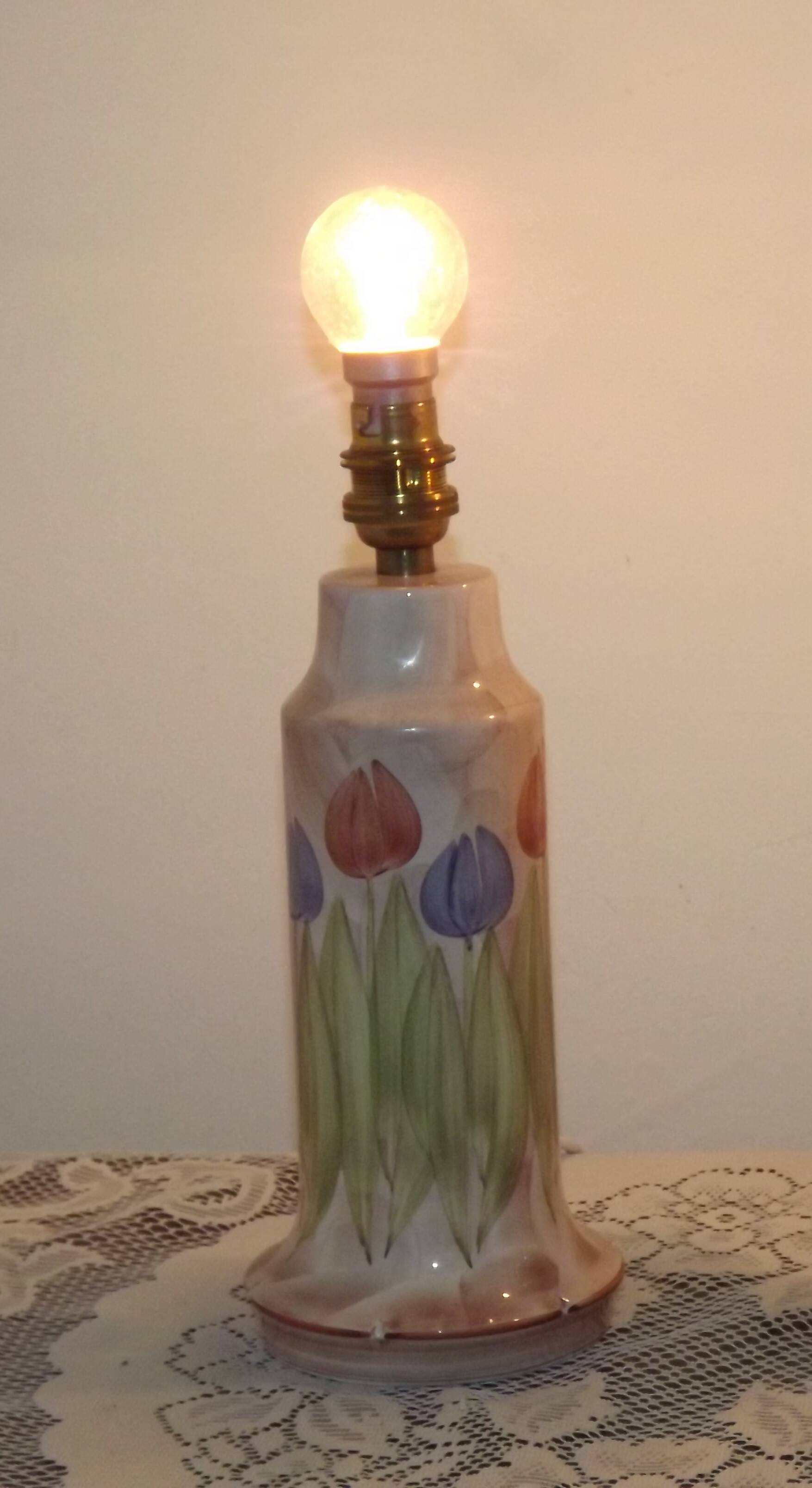 Set of 2 Hand-Painted Jersey Pottery Tulip Design Table / Bedside Lamps