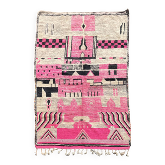 Large pink wool berber rug for living room or bedroom 195x320 cm