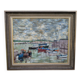 Huile sur toile, marine bretagne Port de Concarneau signée Inchakoff 79