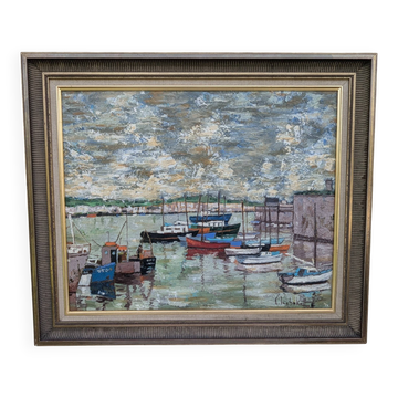 Oil on canvas Port of Concarneau signed Inchakoff 79 marine Brittany