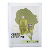A paper advertisement for perfume brand crêpe de chine and eau de cologne from 1937 magazine