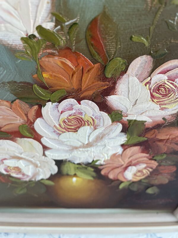 Paire d’huiles sur toile signées Robert Cox, natures mortes florales