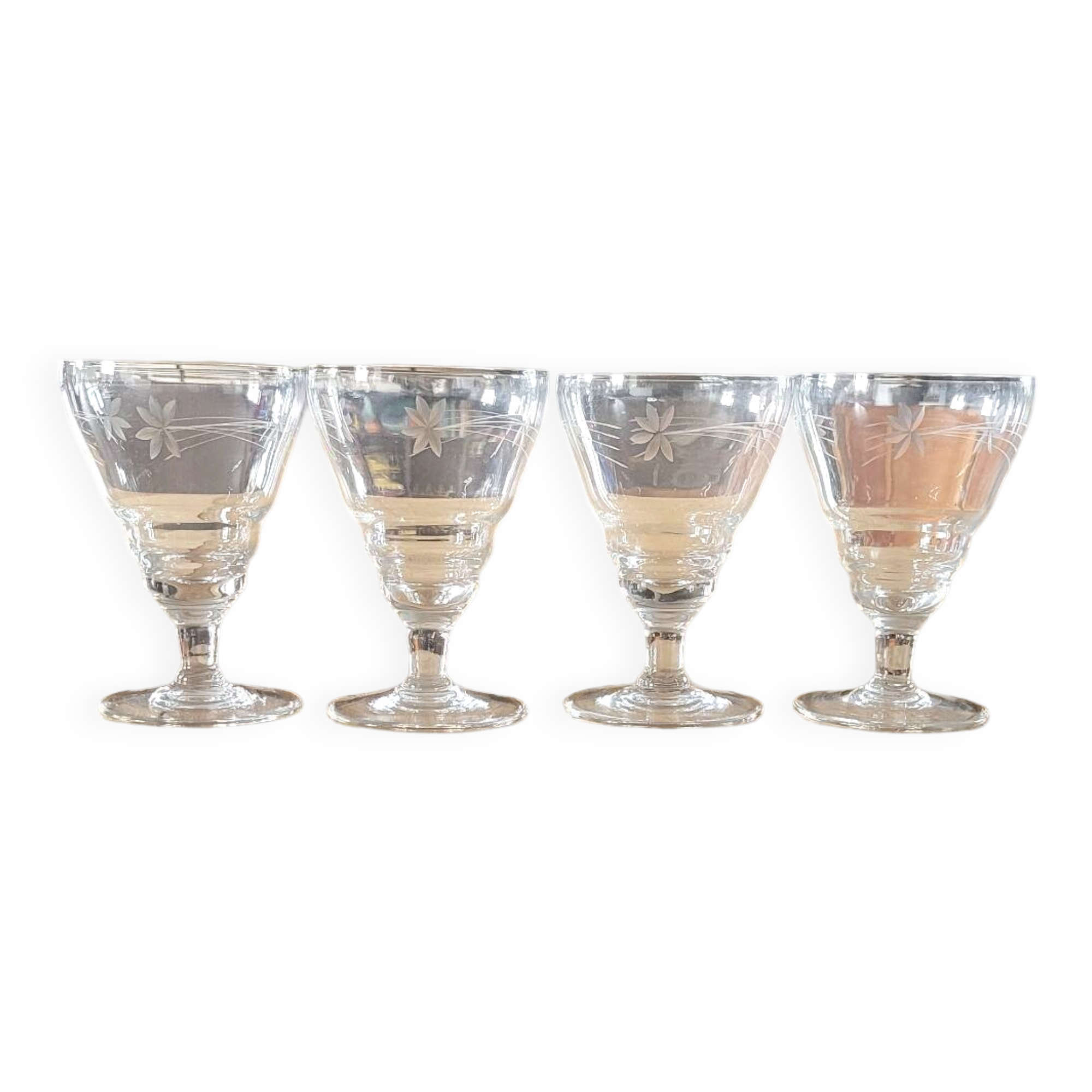 4 Art Deco engraved glass goblets