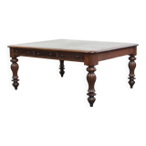 Antique English Oak Writing Desk / Partner Desk with a Leather Top