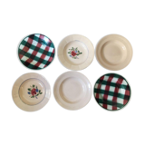 Matching old hollow plates in pink and green.