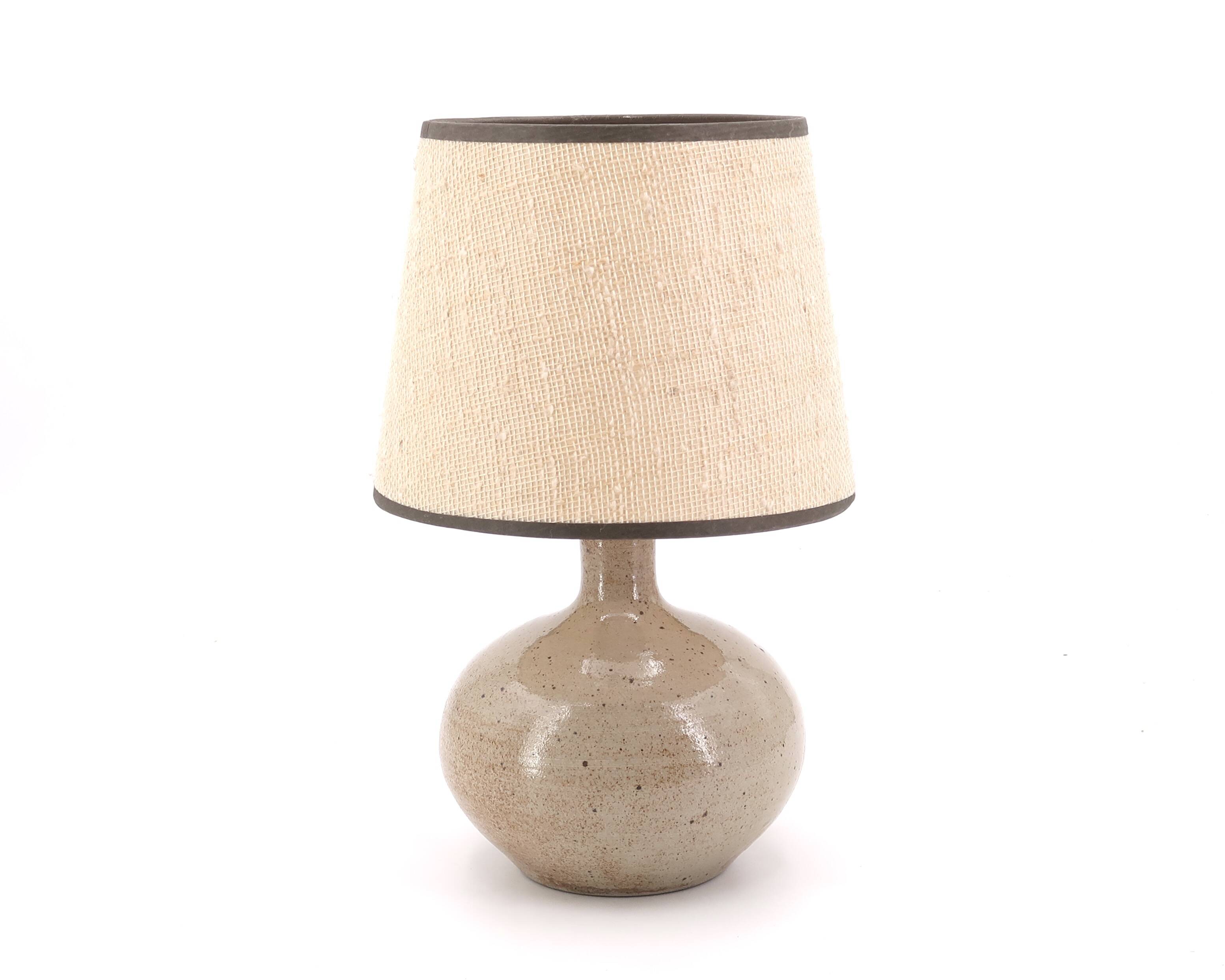 Beige ceramic lamp, beige lampshade, 70s