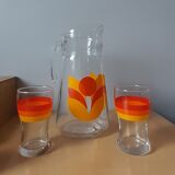 Carafe service and 2 glasses 70s