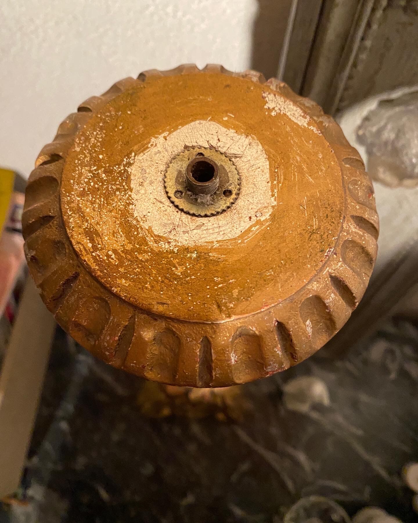 Picnic candle in old gilded wood