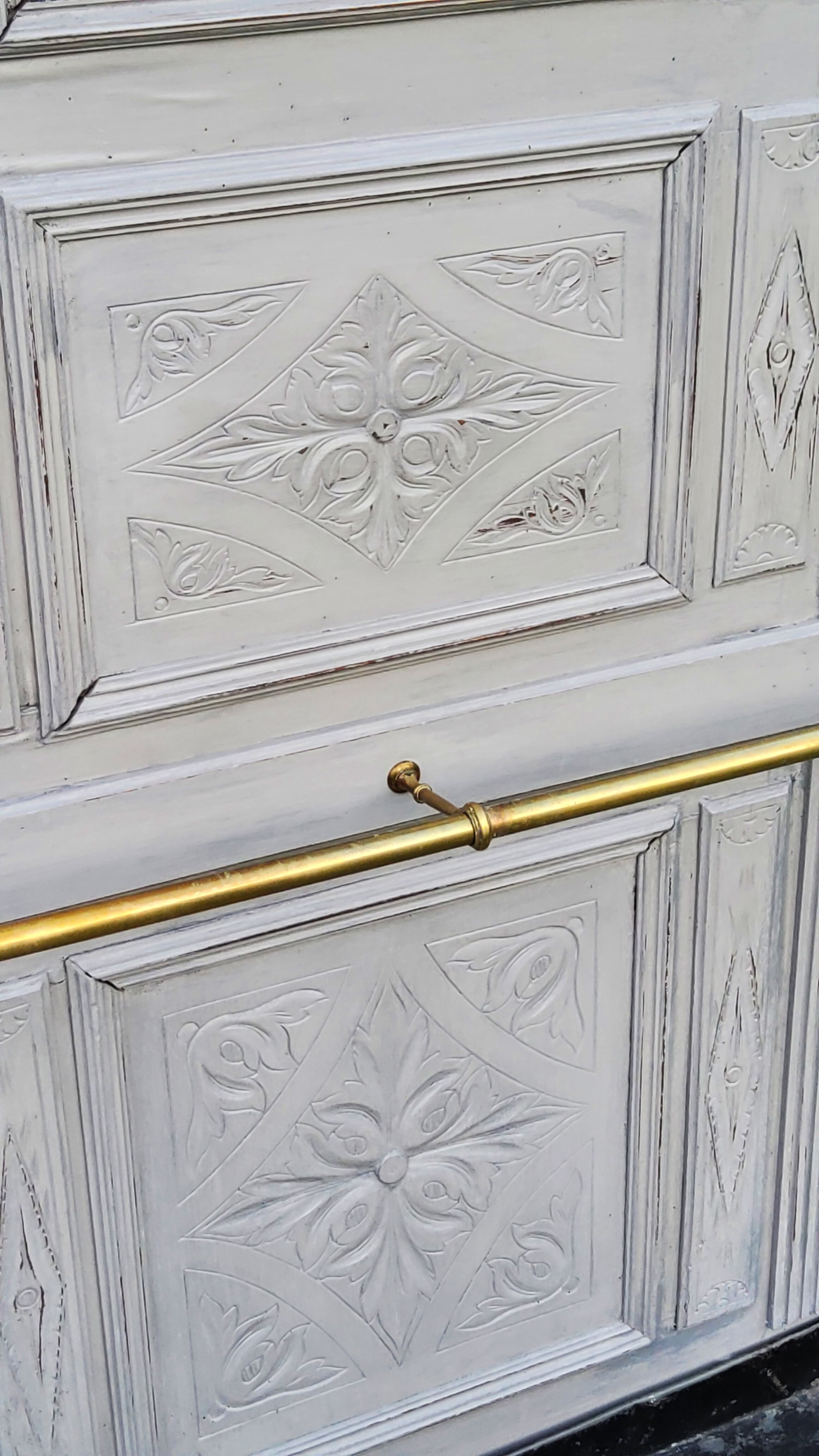 1900s coat rack patina gray mirror brass hooks