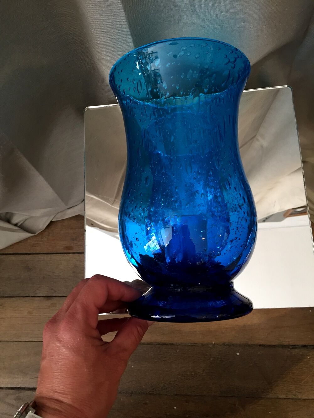 Turquoise blue bubble glass candle holder photophore