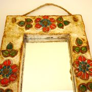 Wall mirror, glazed ceramic, signed La Roue Vallauris, vintage, 31.5 cm