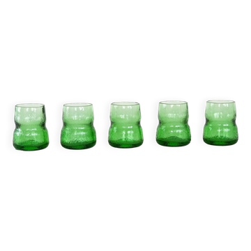 Set of green glasses, Italian design, 1970s, made in Italy