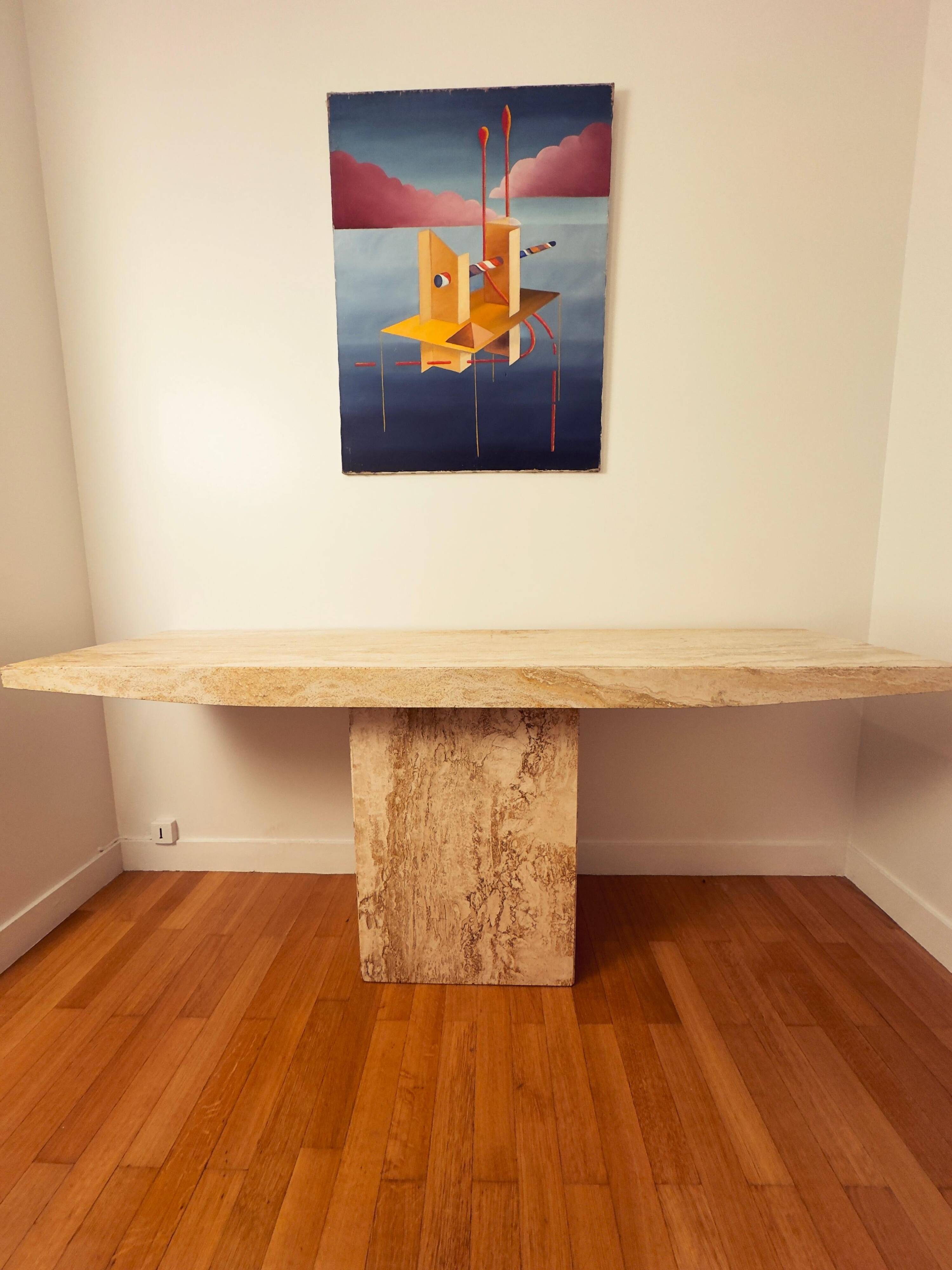 Italian Console Table, Travertine, Mid-Century Modern, 1970s Design