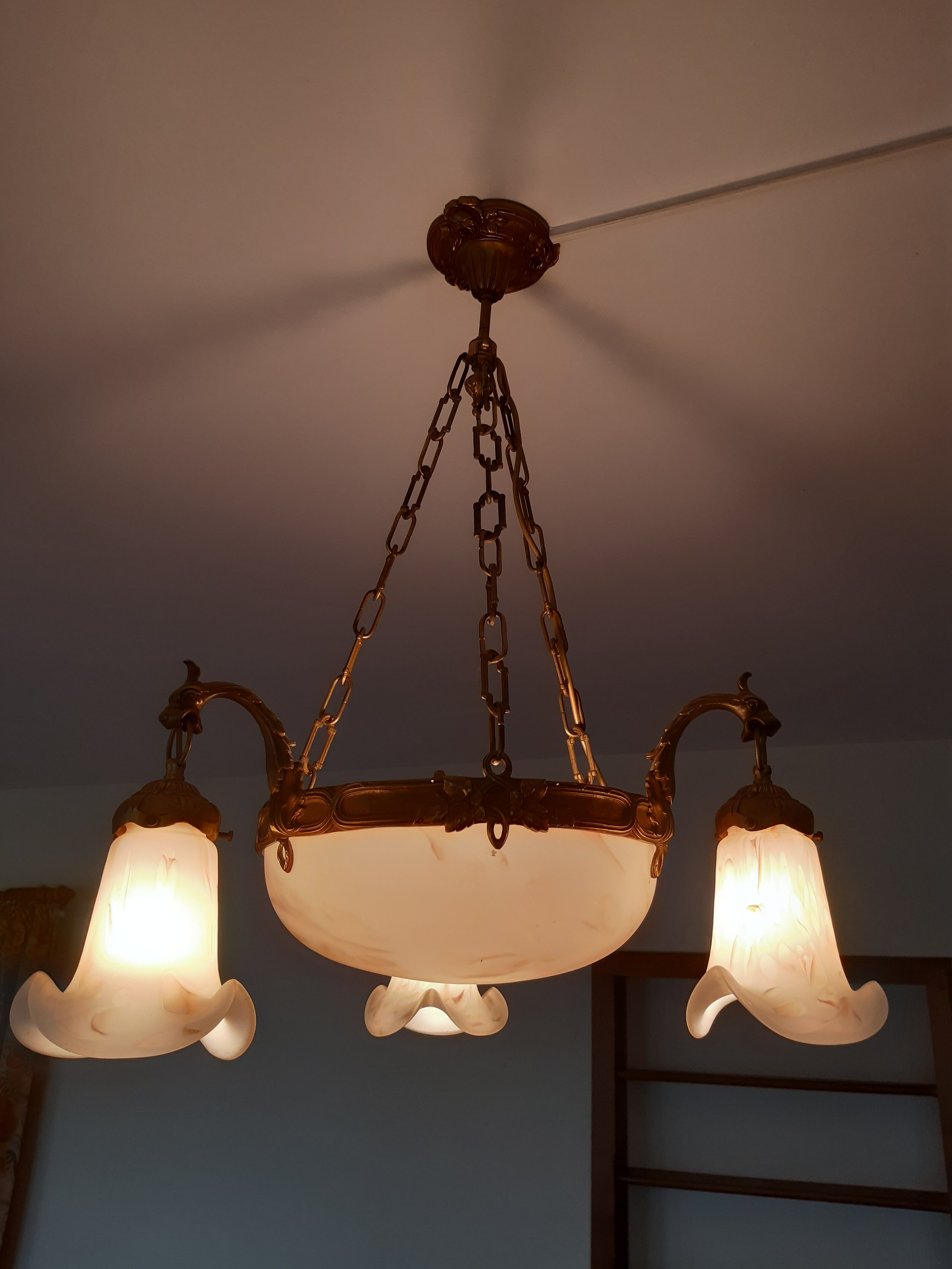 Bronze chandelier and glass paste