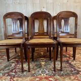 Set of 6 Louis Philippe chairs in cherry wood and cane