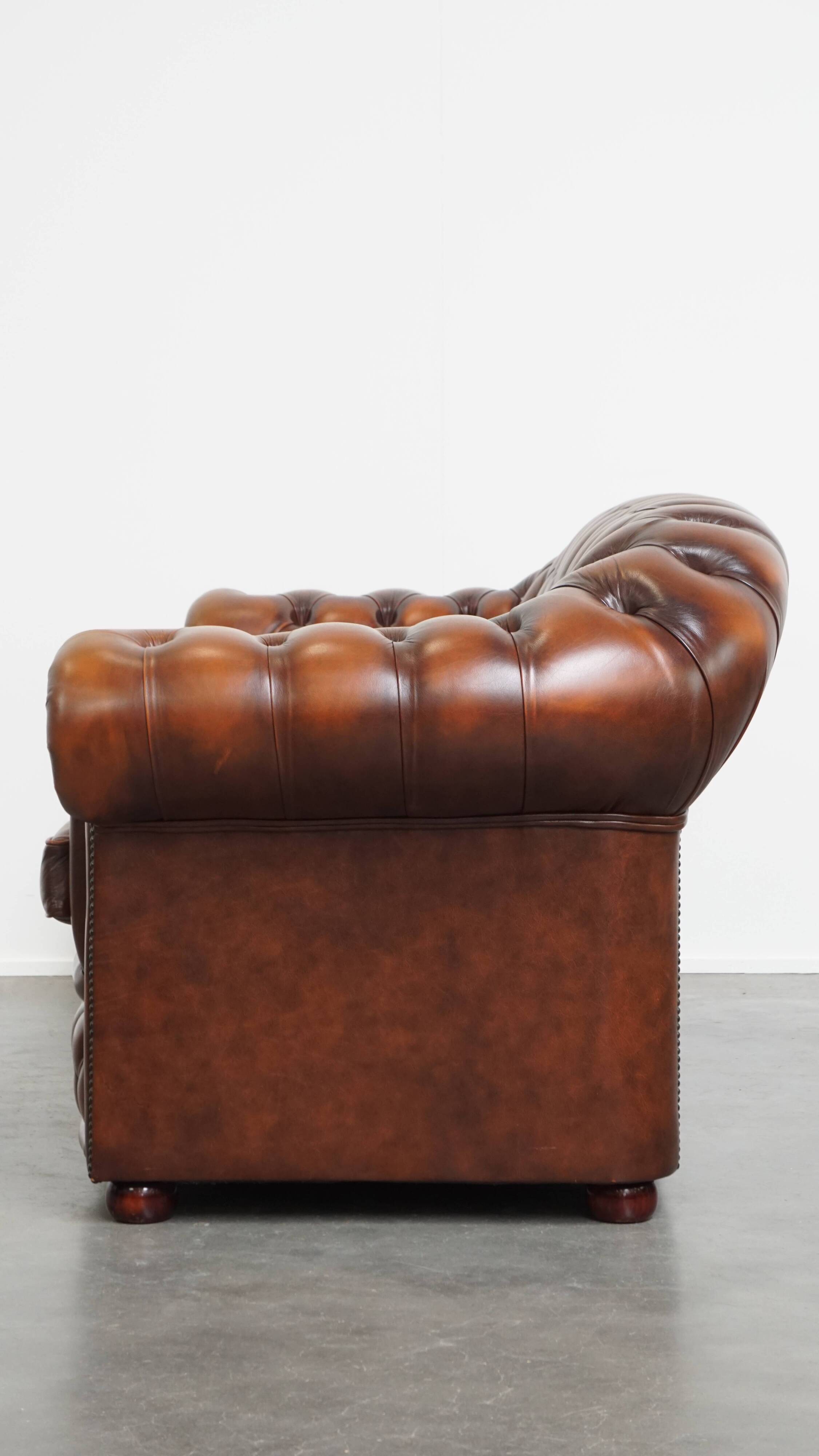 Chesterfield 2.5 seater sofa in brown English cowhide leather