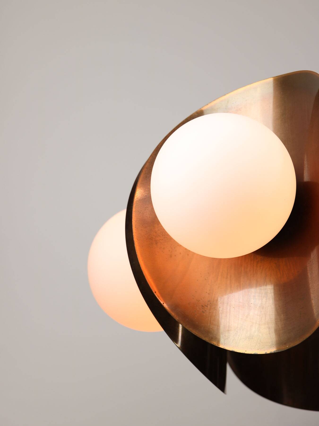 Vintage Italian Copper and Opaline Chandelier, 70s