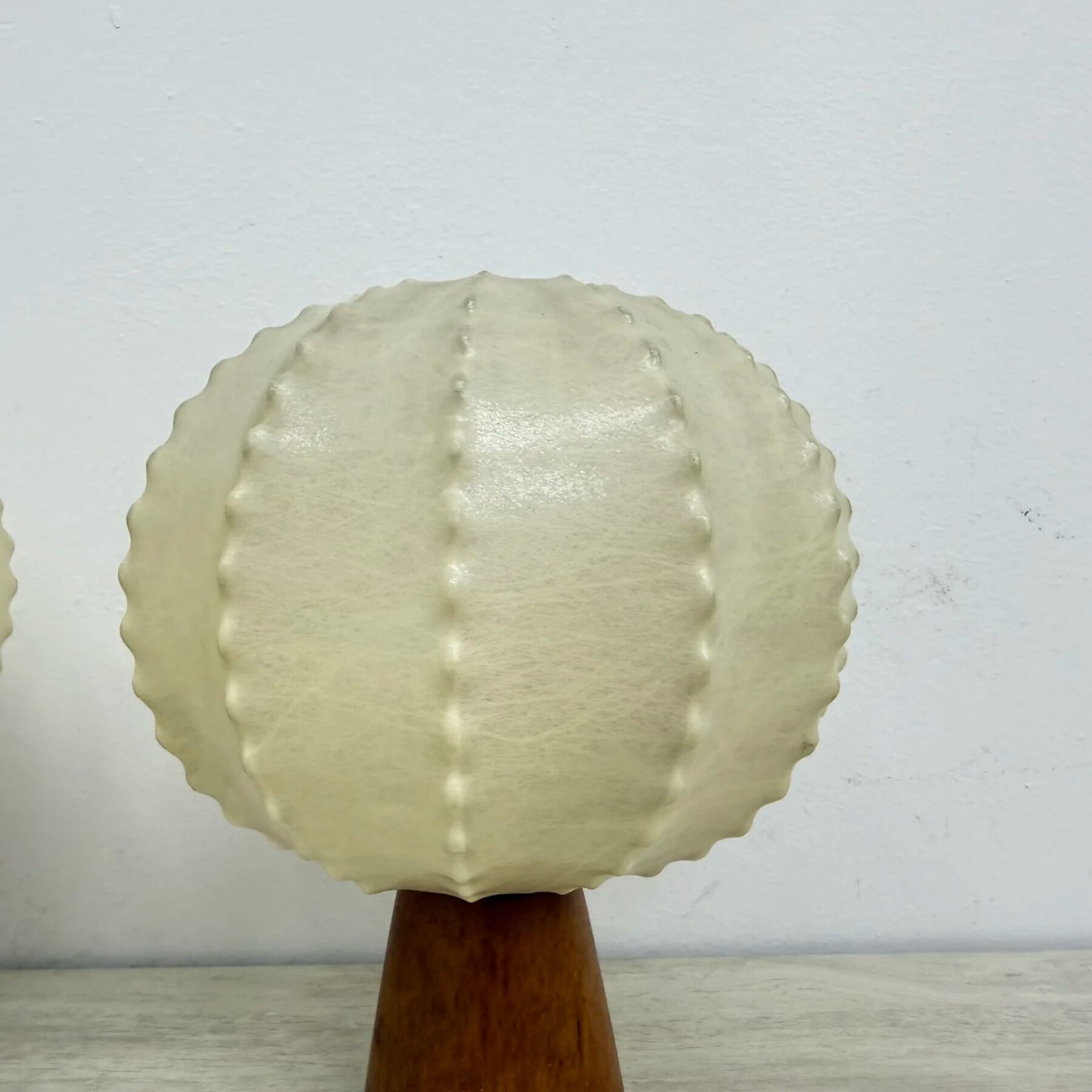 Pair of Goldkant Leuchten cocoon with teak base table lamps, 1970s