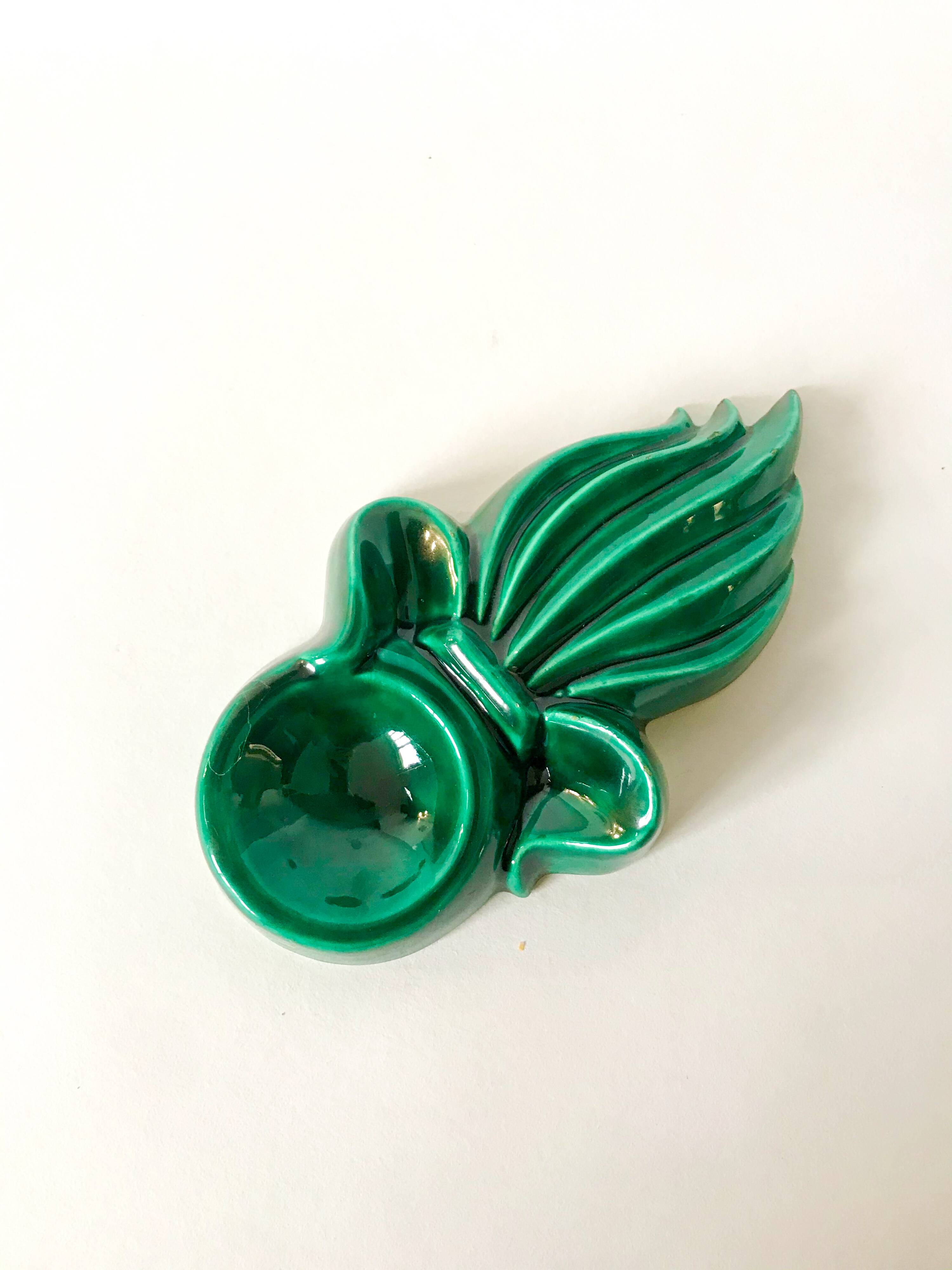 green and gold ceramic ashtray from the 60s
