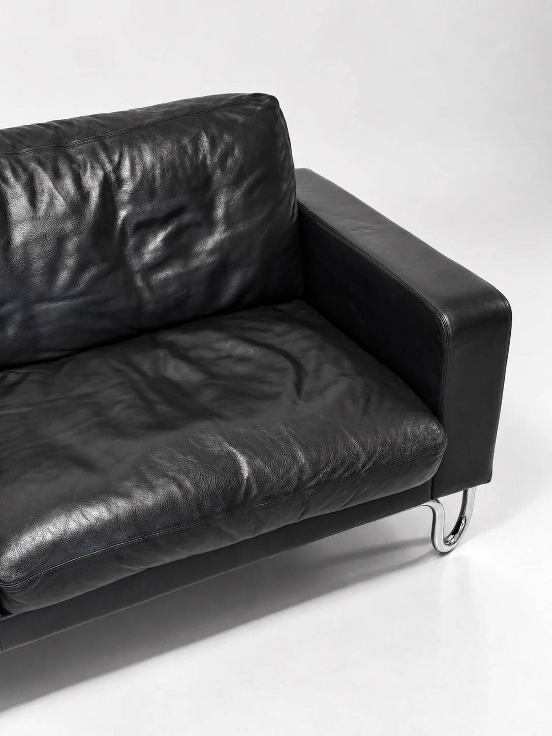 3-seater sofa W.H. Gispen for Dutch Originals, black leather and chrome