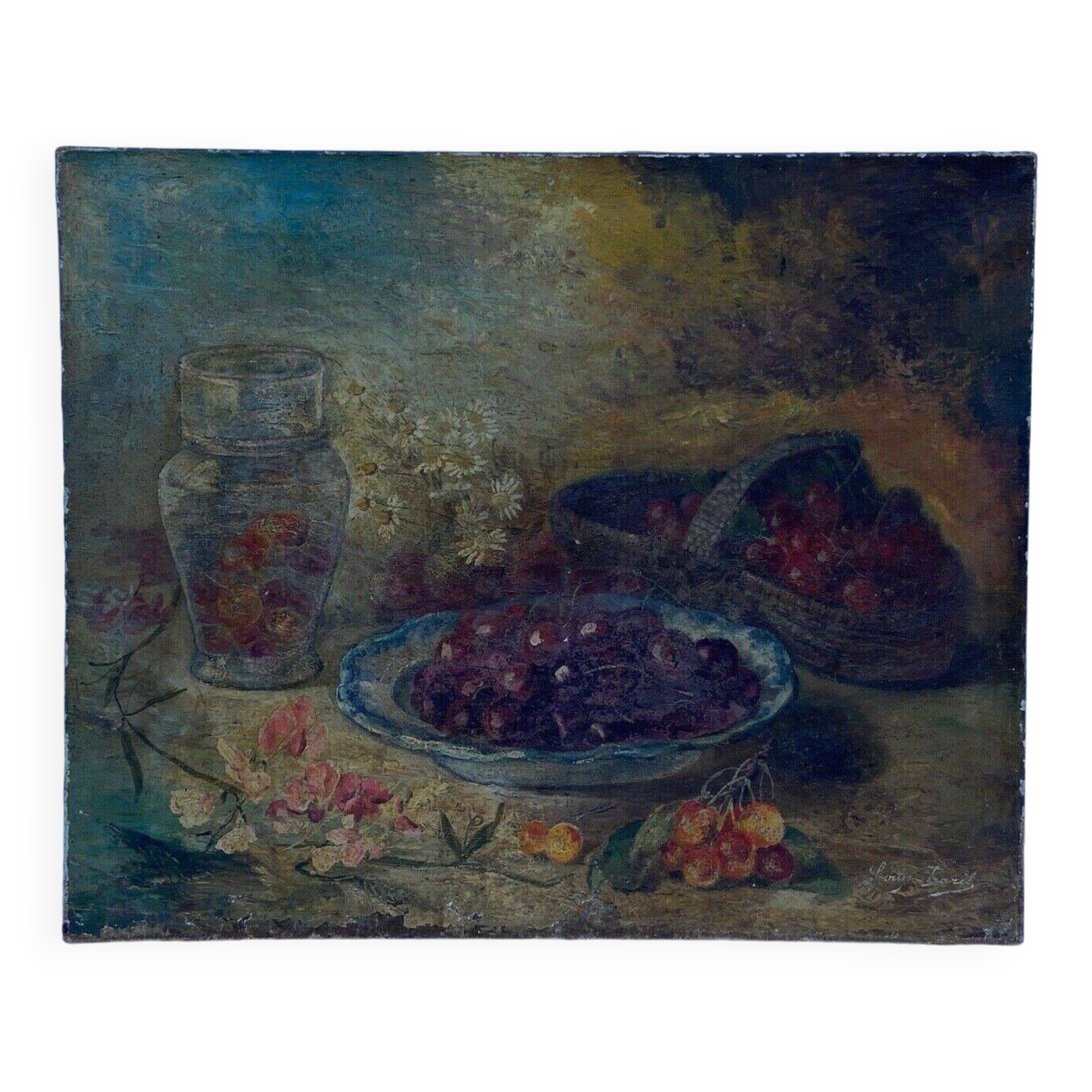 Oil on canvas still life bouquet of flowers 20th century by Louis Baril or Barit