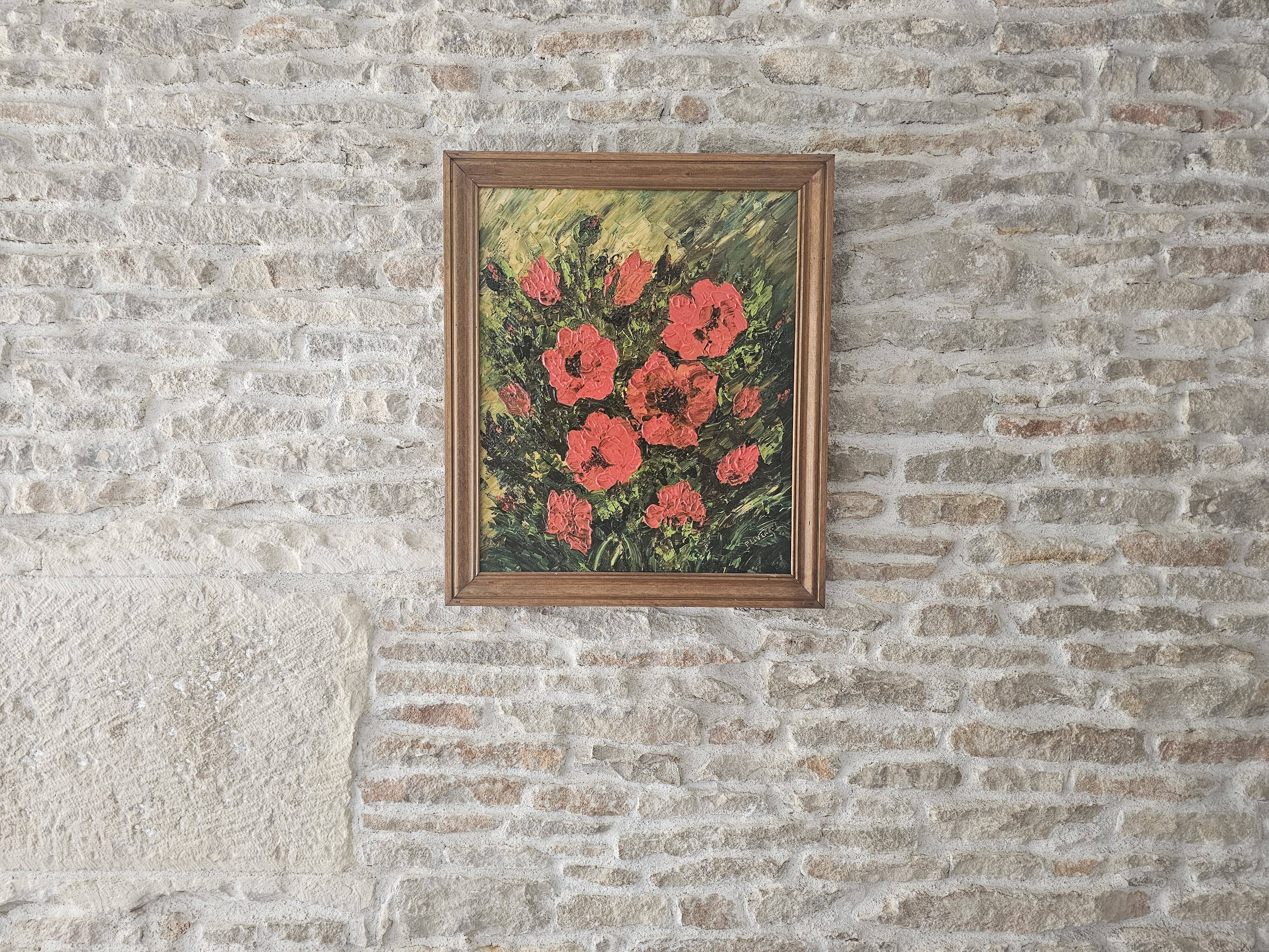 Oil on Canvas Still Life Flowers Poppies Signed P Livera
