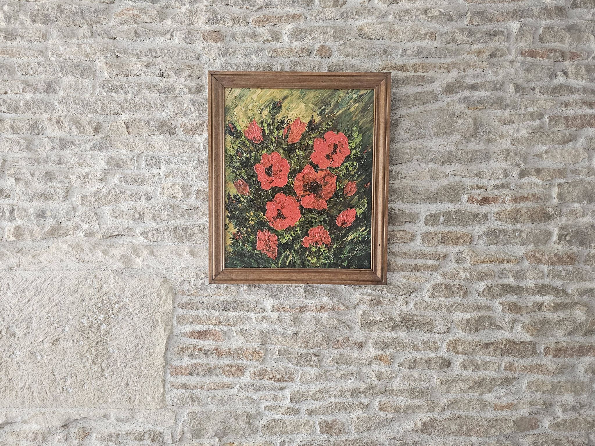 Tableau Huile sur Toile Nature morte fleurs Coquelicots Signé P Livera