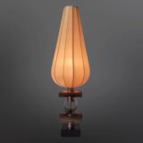 Modernist handcrafted copper and silk table lamp, Netherlands 1950s