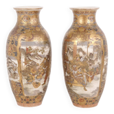 A pair of rare large Japanese Satsuma vases – porcelain – hand-painted motifs – Meiji period (1868–1912)