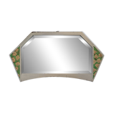Miroir vintage géométrique à décor floral – bois peint patiné – 79 cm
