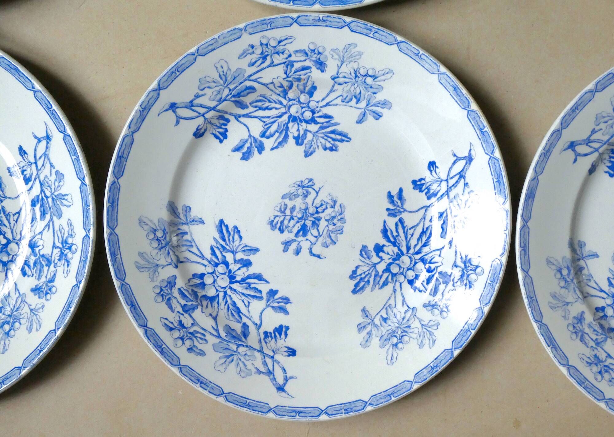 Lot de 6 assiettes KG Luneville décor bleu