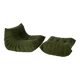 Togo set of armchair and pouf in khaki corduroy