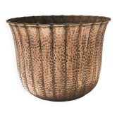 Round Embossed Copper Cachepot / Vase in the style of Egidio Casagrande