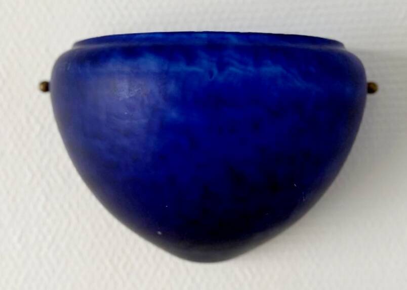 Sconces, signed, in satin blue glass paste from the 1930s