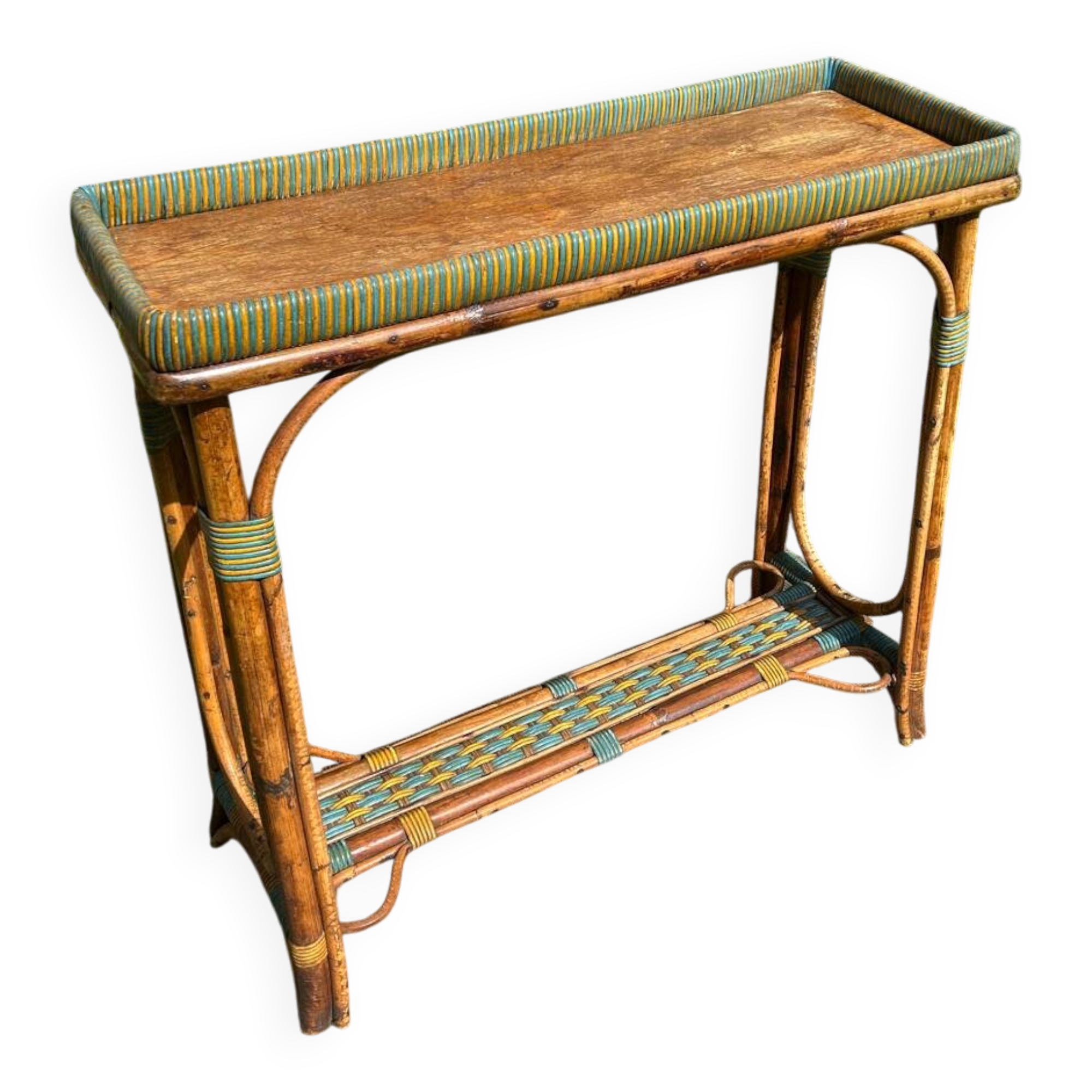 Vintage 1950s rattan console