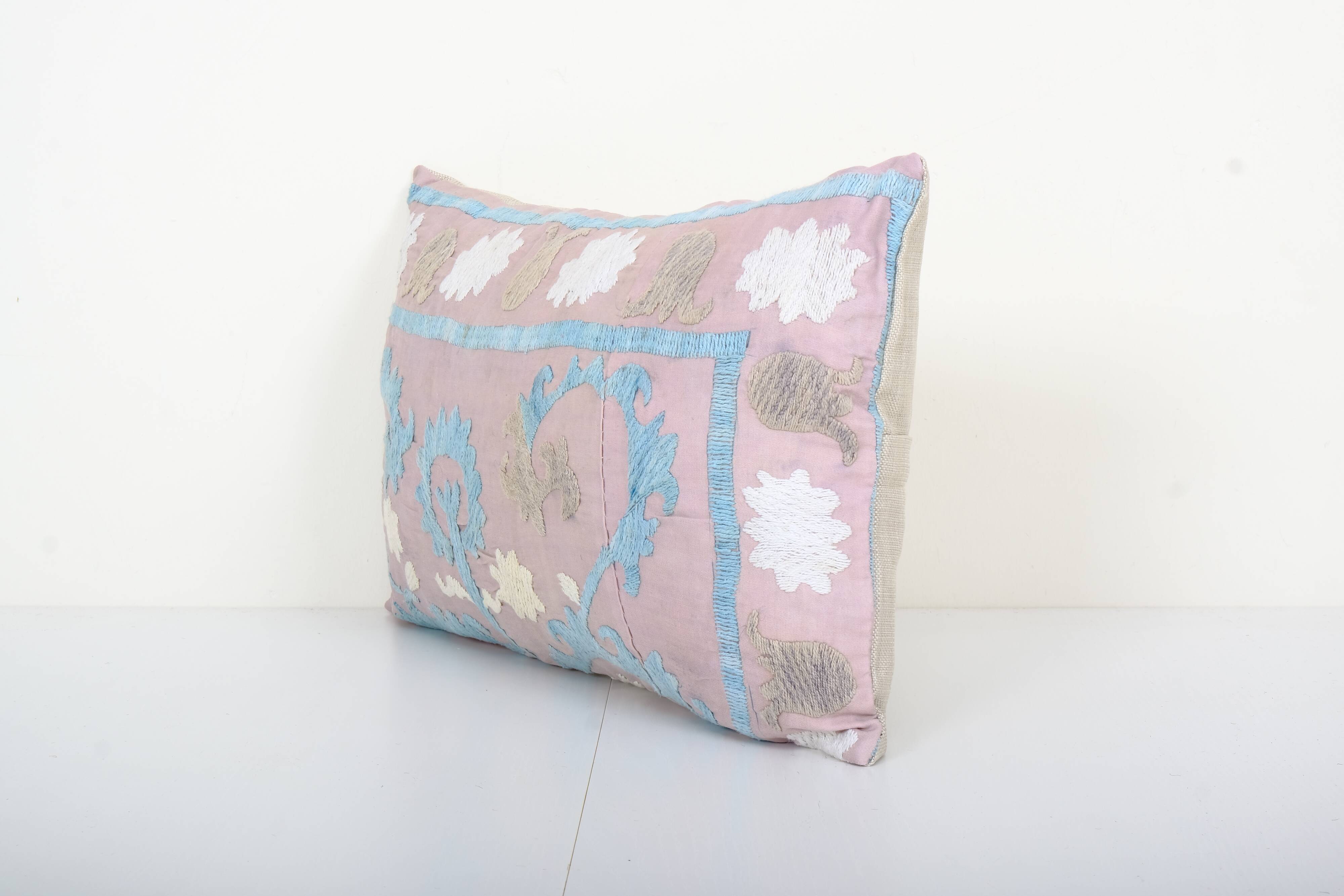 12" x 20" tashkent suzani bench pillow case made from a 19th century suzani - purple bedding lumbar