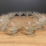 Suite of 12 champagne glasses in cut glass with floral decoration