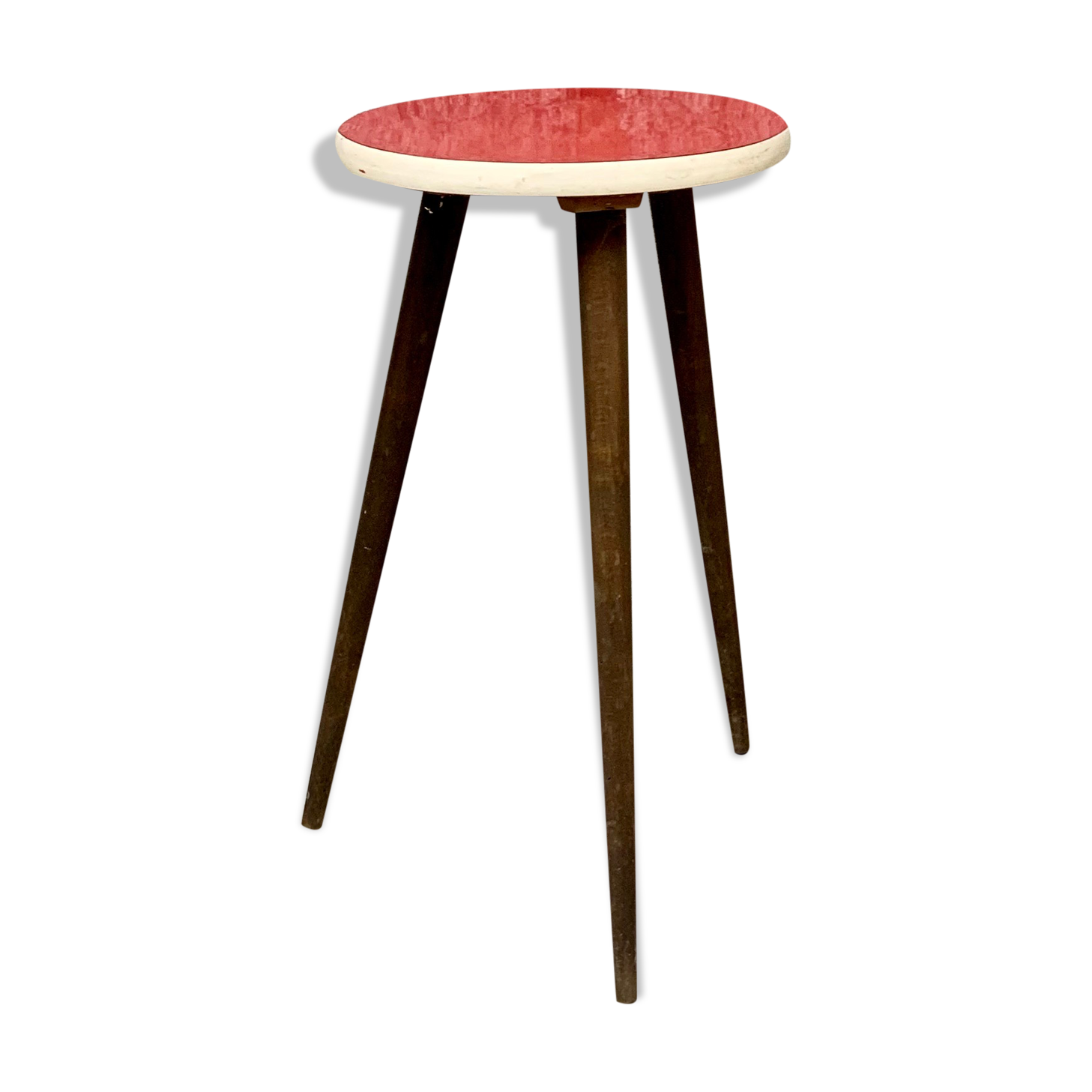 Tabouret formica triangular healing small red coffee table vintage tripod door plant