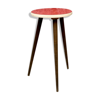 Tabouret formica guéridon triangulaire petite table basse rouge vintage tripode porte plante