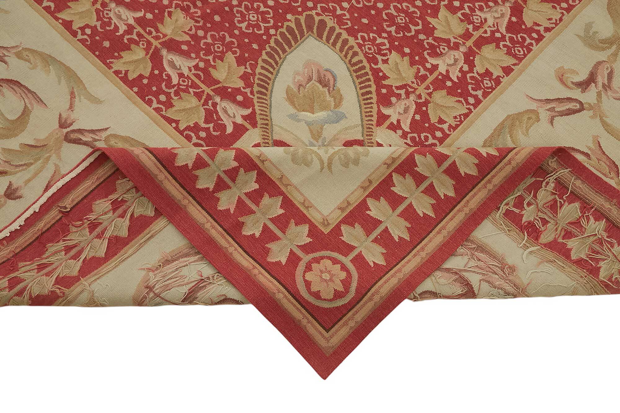 Handmade European Vintage Aubusson Kilim 270 cm x 373 cm