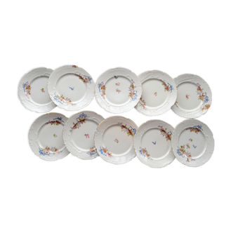 10 plates flat old porcelain decoration Limoges