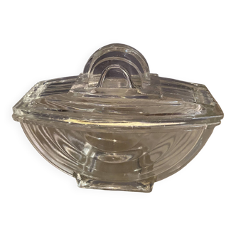 Art deco style glass butter dish with lid 1970s