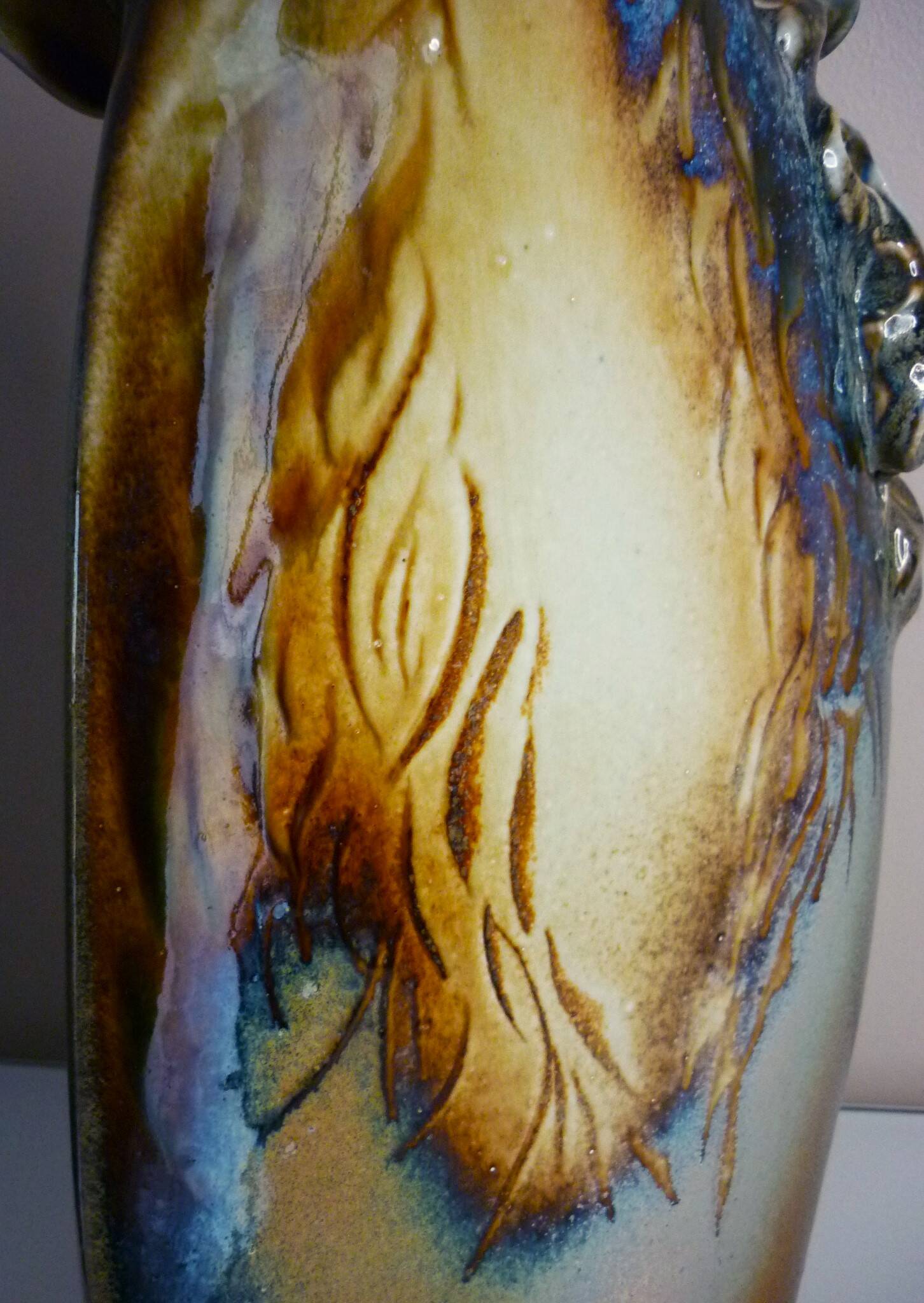 Glazed ceramic vase, unique piece, signed D. Prioton, shell neck