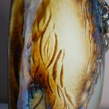 Vase en céramique émaillée, pièce unique, signé D. Prioton, col coquillage
