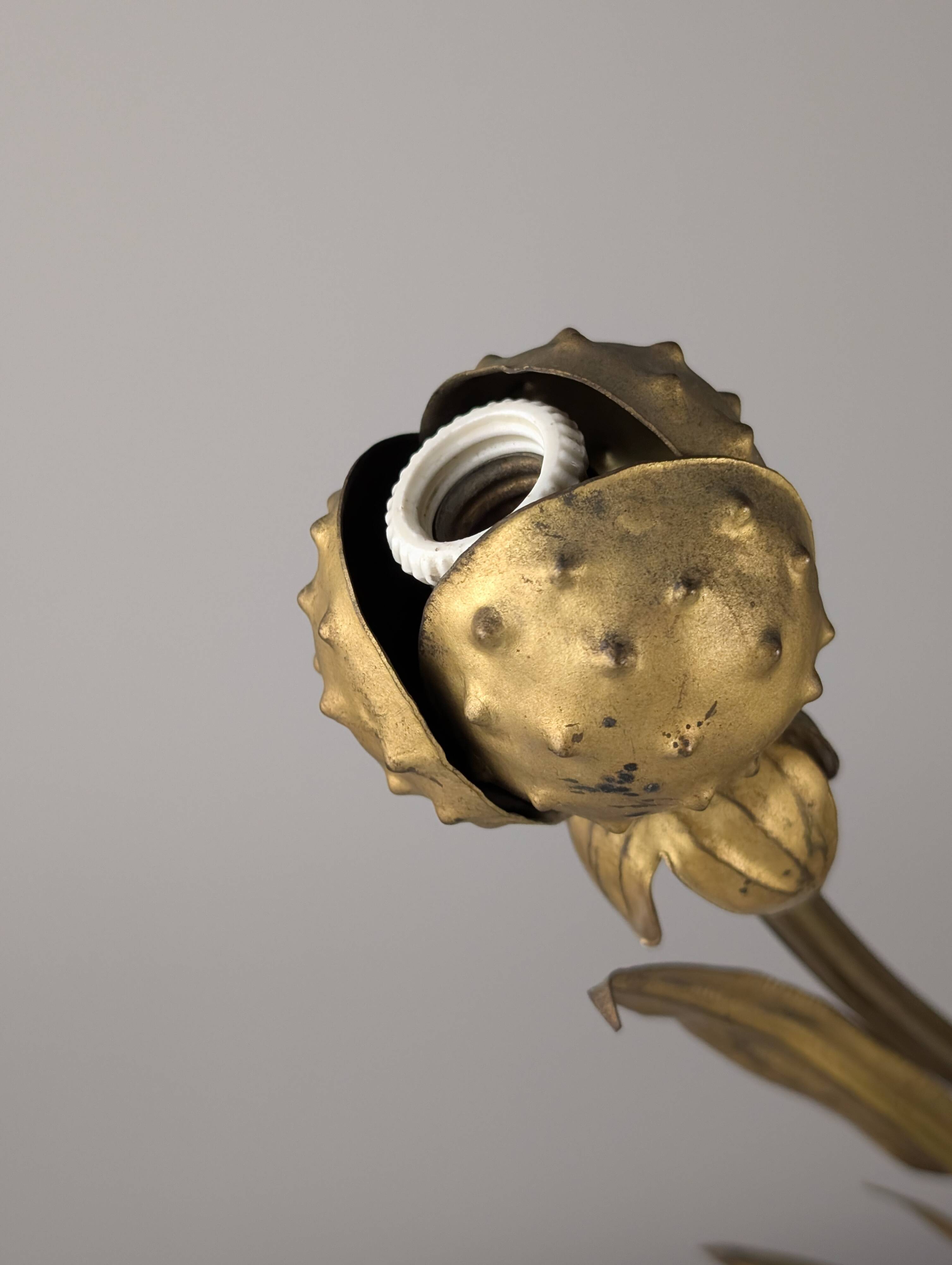 Art Nouveau Chestnut Leaf and Green Glass Sconce, 1900s