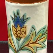 Vintage ceramic, 70" vintage cornflower enameled brush pot to identify