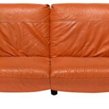 Orange leather 2-seater sofa