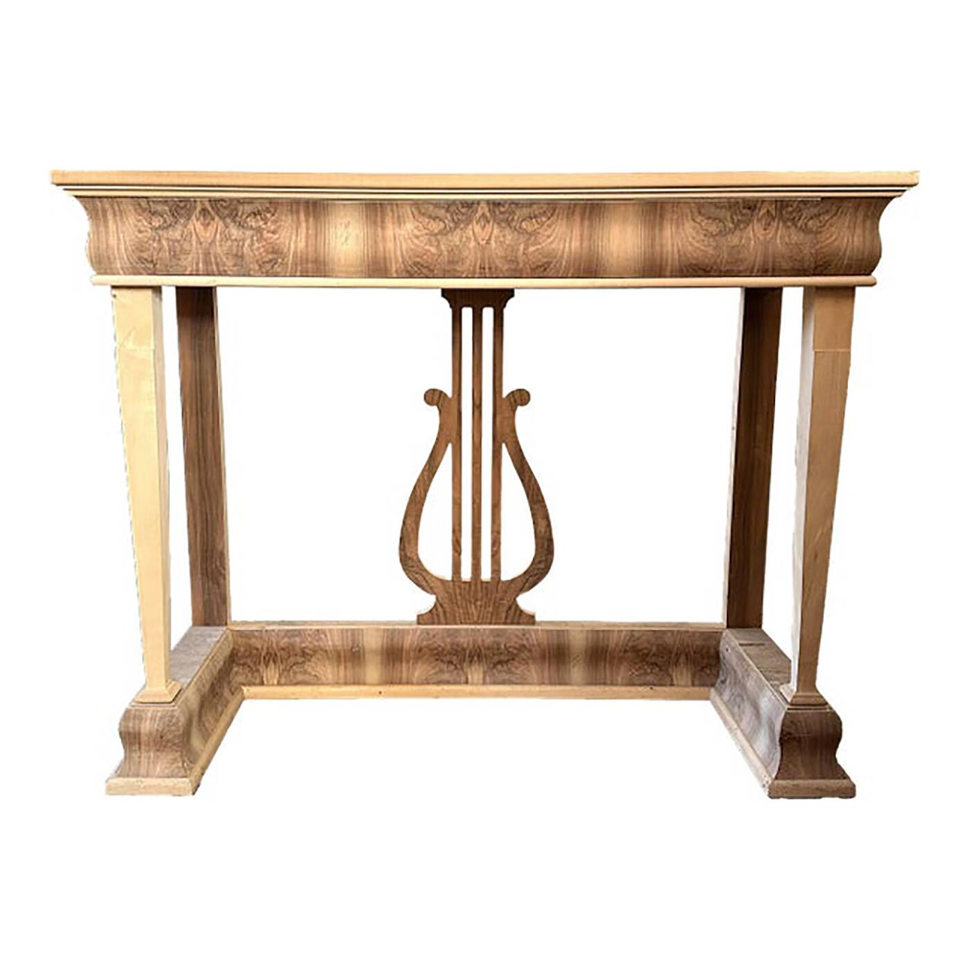 Italian Natural Consolle in Walnut Feather Wood and Maple and Walnut Inlays