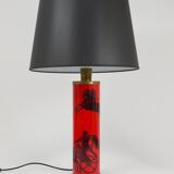 Piero Fornasetti Grande table lamp Bighe red and black mid-century, Italy, 1950s